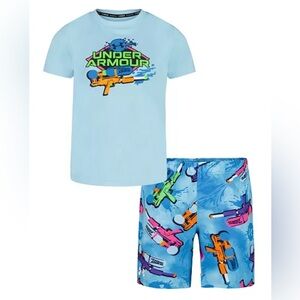 Boys Size 4 Under Armour Classic Soaker Rashguard Swimsuit 2 Piece Set NEW